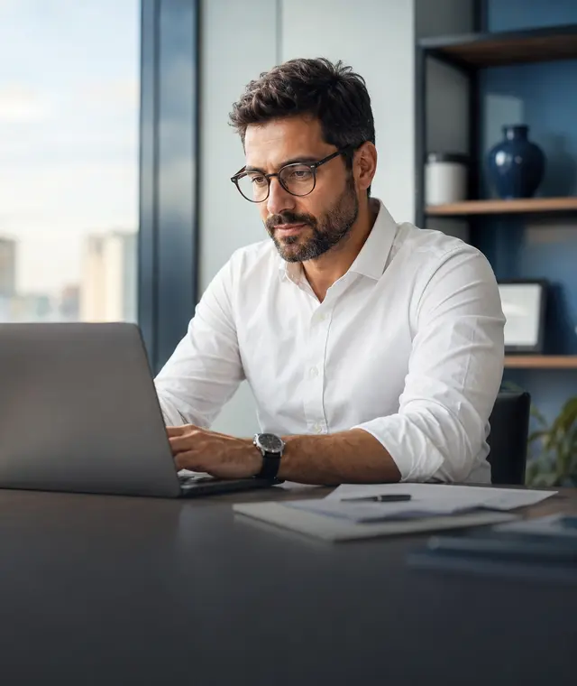 Profissional trabalhando em um notebook